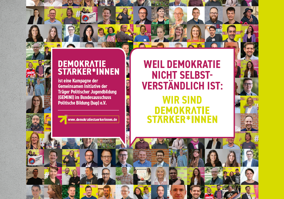 Viele Einzelporträts mit zwei Info-Kästen in der Mitte